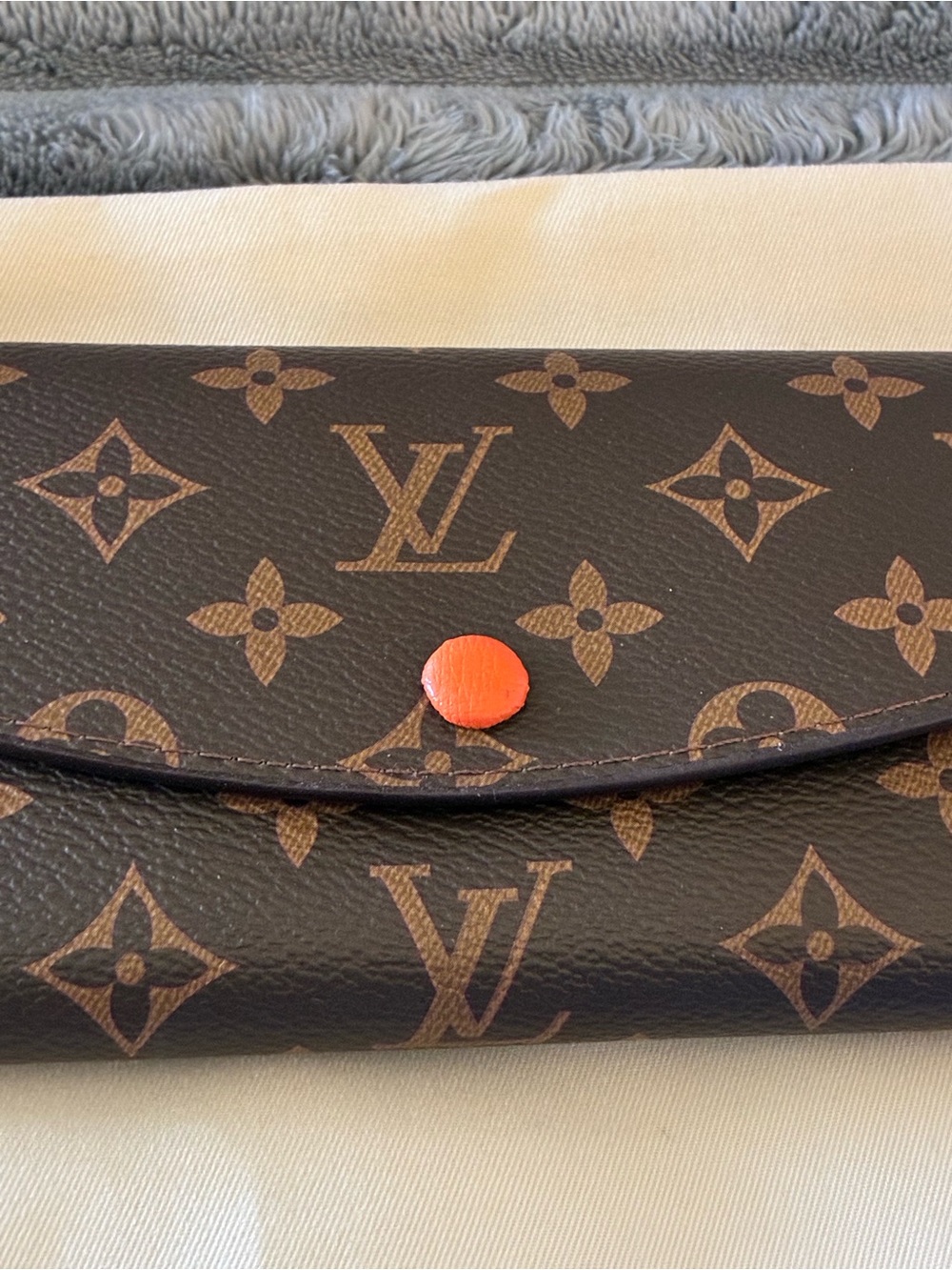 Louis Vuitton Monogram Canvas Wallet with Orange Button Accent - Picture 5 of 7